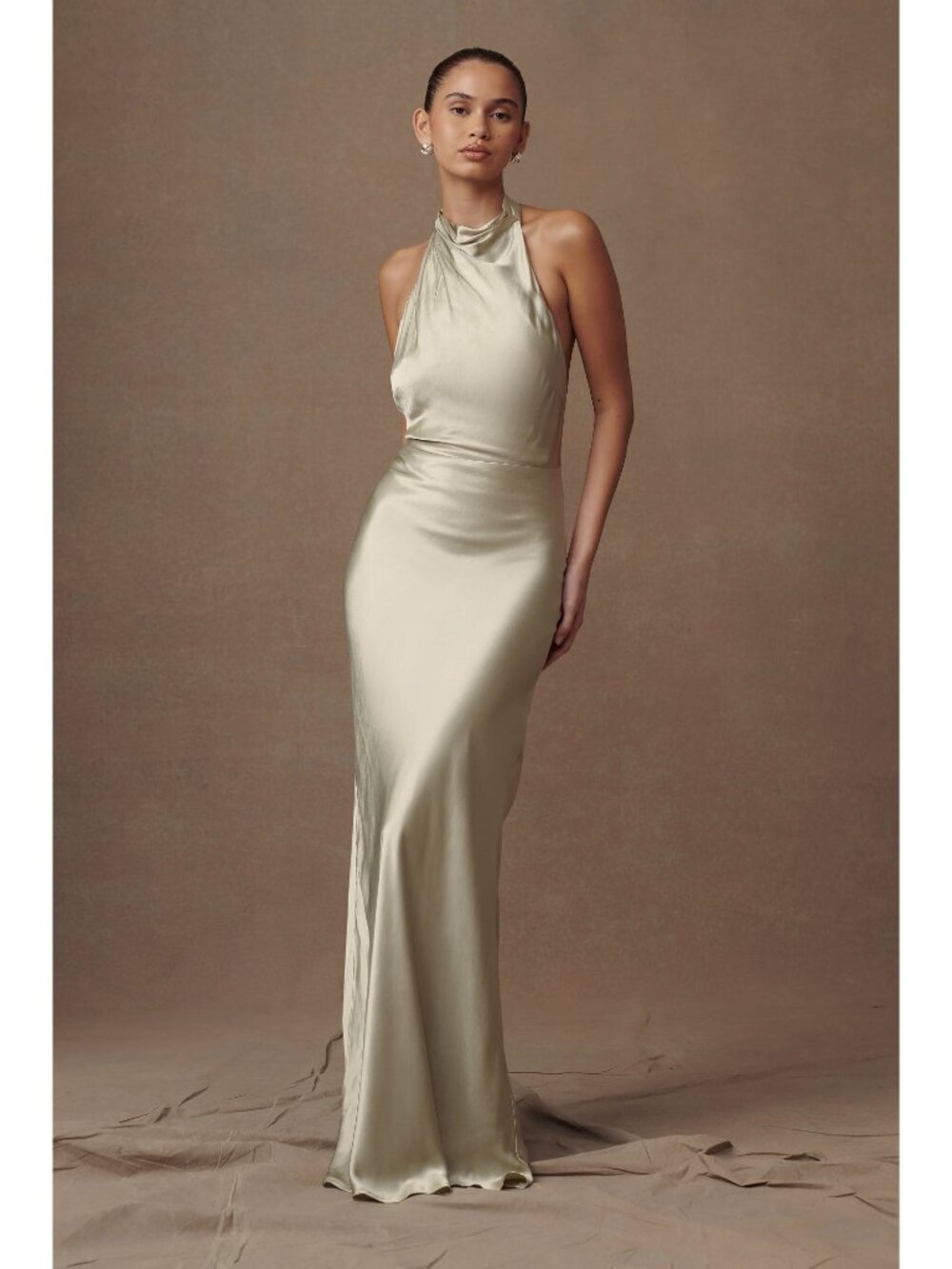 Meshki esther satin sage green cowl maxi dress